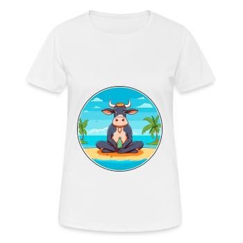 Kuh Cartoon Yoga Strand Sommer Illustration - Frauen T-Shirt atmungsaktiv - Weiß - Vorne - AI Model Female 172 dark (172cm)