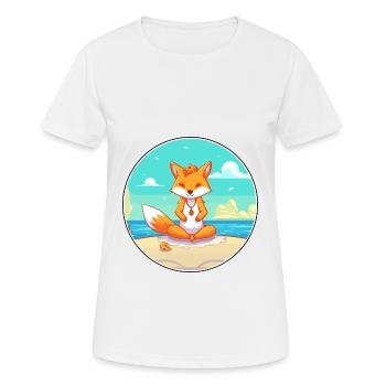 Fox Cartoon Yoga Strand Sommer Illustration - Frauen T-Shirt atmungsaktiv - Weiß - Vorne - AI Model Female 172 dark (172cm)