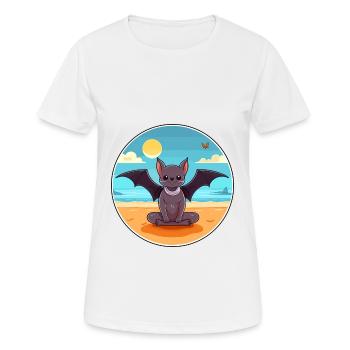 Fledermaus-Karikatur Yoga Strand Sommer Illustration - Frauen T-Shirt atmungsaktiv - Weiß - Vorne - AI Model Female 172 dark (172cm)