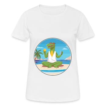 Crocodile Cartoon Yoga Beach Summer Illustration - Women's Breathable T-Shirt - white - Front - AI Model Female 172 dark (172cm)