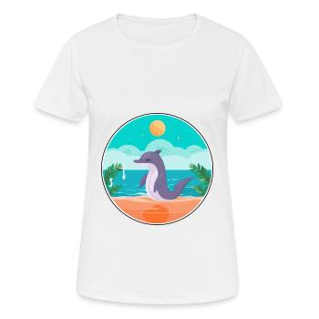 Illustration d’été de Yoga de plage de dessin animé de dauphin - T-shirt respirant Femme - blanc - Devant - AI Model Female 172 dark (172cm)