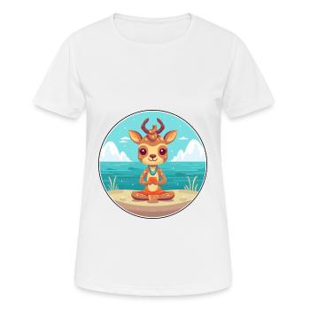Deer Cartoon Yoga Beach Summer Illustration - Women's Breathable T-Shirt - white - Front - AI Model Female 172 dark (172cm)