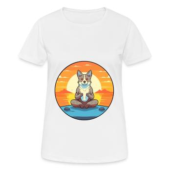 Dog Cartoon Yoga Beach Summer Illustration - Women's Breathable T-Shirt - white - Front - AI Model Female 172 dark (172cm)