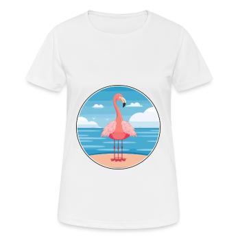 Flamingo Cartoon Yoga Beach Summer Illustration - Women's Breathable T-Shirt - white - Front - AI Model Female 172 dark (172cm)
