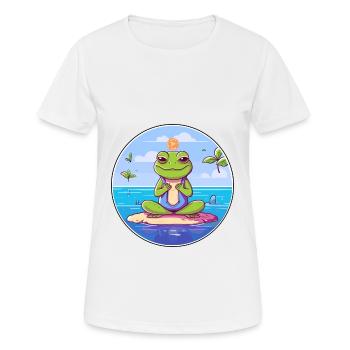 Frosch-Karikatur-Yoga-Strand-Sommer-Illustration - Frauen T-Shirt atmungsaktiv - Weiß - Vorne - AI Model Female 172 dark (172cm)
