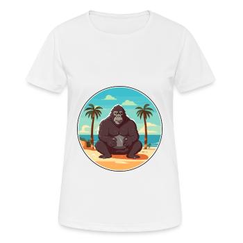Gorilla Cartoon Yoga Strand Sommer Illustration - Frauen T-Shirt atmungsaktiv - Weiß - Vorne - AI Model Female 172 dark (172cm)
