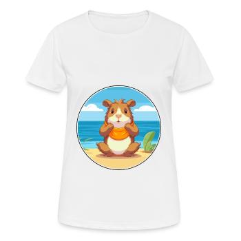Guinea Pig Cartoon Yoga Beach Summer Illustration - Women's Breathable T-Shirt - white - Front - AI Model Female 172 dark (172cm)