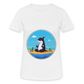 Orca Cartoon Yoga Beach Summer Illustration - Women's Breathable T-Shirt - white - Front - AI Model Female 172 dark (172cm)