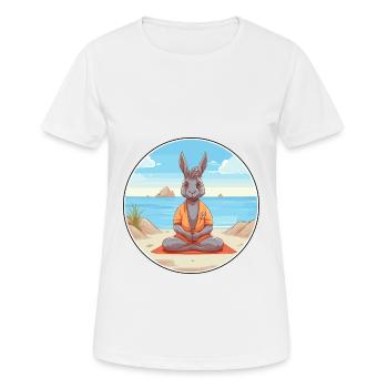 Donkey Cartoon Yoga Beach Summer Illustration - Women's Breathable T-Shirt - white - Front - AI Model Female 172 dark (172cm)