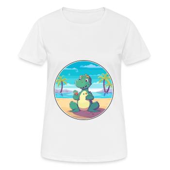 Dinosaur Cartoon Yoga Beach Summer Illustration - Women's Breathable T-Shirt - white - Front - AI Model Female 172 dark (172cm)