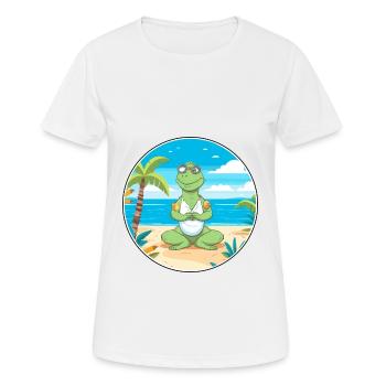 Iguana Cartoon Yoga Beach Summer Illustration - Women's Breathable T-Shirt - white - Front - AI Model Female 172 dark (172cm)