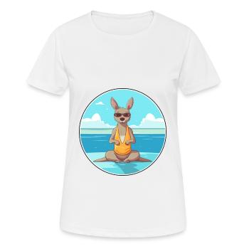 Kangaroo Cartoon Yoga Beach Summer Illustration - Women's Breathable T-Shirt - white - Front - AI Model Female 172 dark (172cm)
