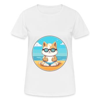 Kitten Cartoon Yoga Beach Summer Illustration - Women's Breathable T-Shirt - white - Front - AI Model Female 172 dark (172cm)