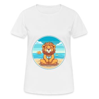 Lion Cartoon Yoga Beach Summer Illustration - Women's Breathable T-Shirt - white - Front - AI Model Female 172 dark (172cm)