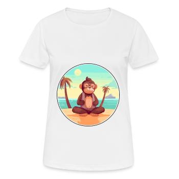 Monkey Cartoon Yoga Beach Summer Illustration - Women's Breathable T-Shirt - white - Front - AI Model Female 172 dark (172cm)