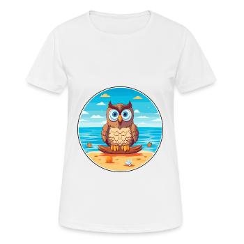 Eule Karikatur Yoga Strand Sommer Illustration - Frauen T-Shirt atmungsaktiv - Weiß - Vorne - AI Model Female 172 dark (172cm)