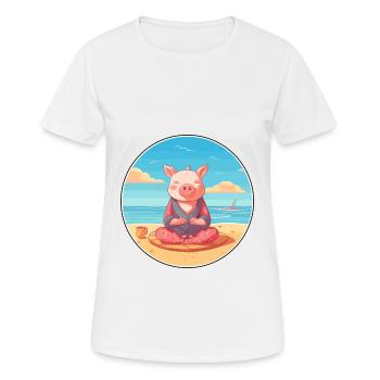 Pig Cartoon Yoga Beach Summer Illustration - Women's Breathable T-Shirt - white - Front - AI Model Female 172 dark (172cm)