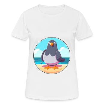 Pigeon Cartoon Yoga Beach Summer Illustration - Women's Breathable T-Shirt - white - Front - AI Model Female 172 dark (172cm)