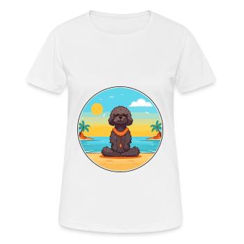 Poodle Dog Cartoon Yoga Beach Summer Illustration - Women's Breathable T-Shirt - white - Front - AI Model Female 172 dark (172cm)