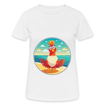 Rooster Cartoon Yoga Beach Summer Illustration - Women's Breathable T-Shirt - white - Front - AI Model Female 172 dark (172cm)