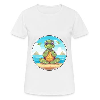 Turtle Cartoon Yoga Beach Summer Illustration - Women's Breathable T-Shirt - white - Front - AI Model Female 172 dark (172cm)