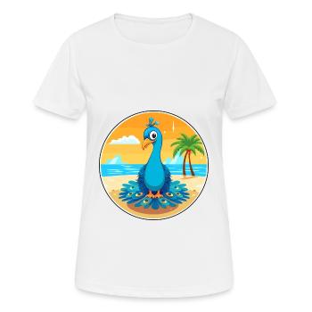Pfau-Cartoon-Yoga-Strand-Sommer-Illustration - Frauen T-Shirt atmungsaktiv - Weiß - Vorne - AI Model Female 172 dark (172cm)