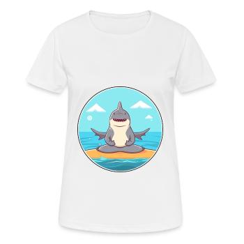 Shark Cartoon Yoga Beach Summer Illustration - Women's Breathable T-Shirt - white - Front - AI Model Female 172 dark (172cm)