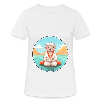 Sheep Cartoon Yoga Beach Summer Illustration - Women's Breathable T-Shirt - white - Front - AI Model Female 172 dark (172cm)