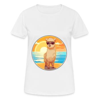 Alpaca Funny Cartoon Kawaii Beach Illustration - Women's Breathable T-Shirt - white - Front - AI Model Female 172 dark (172cm)