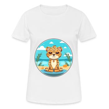 Leopard Cartoon Yoga Strand Sommer Illustration - Frauen T-Shirt atmungsaktiv - Weiß - Vorne - AI Model Female 172 dark (172cm)