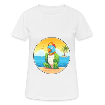 Papageien-Karikatur-Yoga-Strand-Sommer-Illustration - Frauen T-Shirt atmungsaktiv - Weiß - Vorne - AI Model Female 172 dark (172cm)