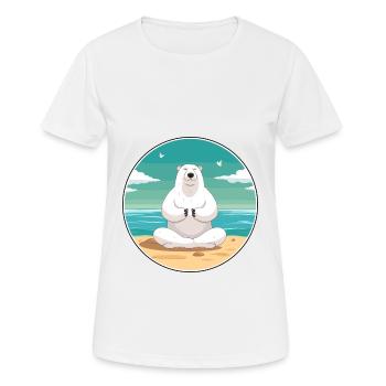 Polar Bear Cartoon Yoga Beach Summer Illustration - Women's Breathable T-Shirt - white - Front - AI Model Female 172 dark (172cm)