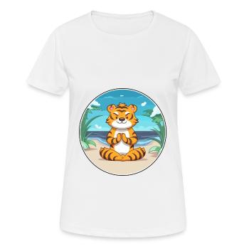 Tiger Cartoon Yoga Beach Summer Illustration - Women's Breathable T-Shirt - white - Front - AI Model Female 172 dark (172cm)