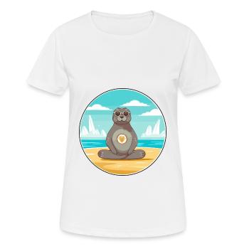 Seehund, Karikatur, Yoga, Strand, Sommer, Illustration - Frauen T-Shirt atmungsaktiv - Weiß - Vorne - AI Model Female 172 dark (172cm)