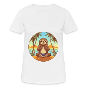 Sloth Cartoon Yoga Beach Summer Illustration - Women's Breathable T-Shirt - white - Front - AI Model Female 172 dark (172cm)