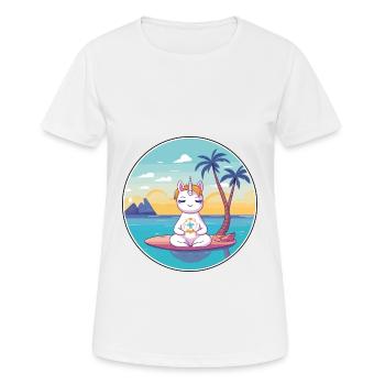 Einhorn-Cartoon-Yoga-Strand-Sommer-Illustration - Frauen T-Shirt atmungsaktiv - Weiß - Vorne - AI Model Female 172 dark (172cm)