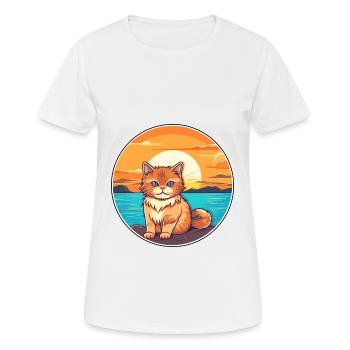Cat Funny Cartoon Kawaii Beach Illustration - Women's Breathable T-Shirt - white - Front - AI Model Female 172 dark (172cm)