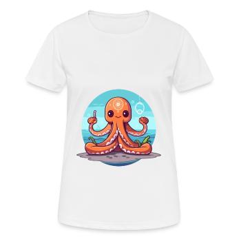 Poulpe Dessin Animé Yoga Plage Été Illustration - T-shirt respirant Femme - blanc - Devant - AI Model Female 172 dark (172cm)