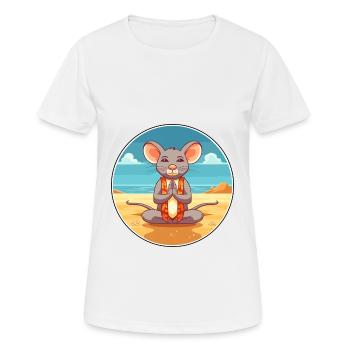 Mouse Cartoon Yoga Beach Summer Illustration - Women's Breathable T-Shirt - white - Front - AI Model Female 172 dark (172cm)