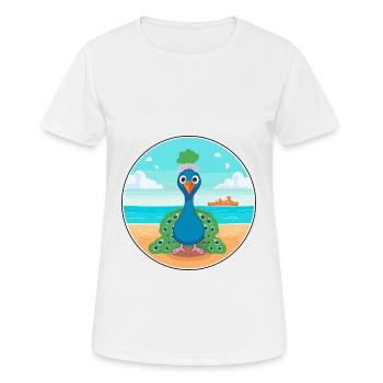 Pfau-Cartoon-Yoga-Strand-Sommer-Illustration - Frauen T-Shirt atmungsaktiv - Weiß - Vorne - AI Model Female 172 dark (172cm)
