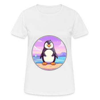 Penguin Cartoon Yoga Beach Summer Illustration - Women's Breathable T-Shirt - white - Front - AI Model Female 172 dark (172cm)