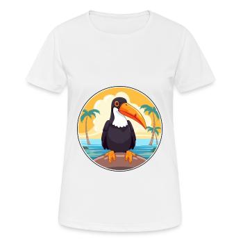 Toucan Cartoon Yoga plage Illustration d’été - T-shirt respirant Femme - blanc - Devant - AI Model Female 172 dark (172cm)