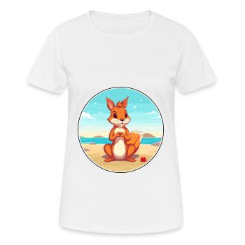 Squirrel Cartoon Yoga Beach Summer Illustration - Women's Breathable T-Shirt - white - Front - AI Model Female 172 dark (172cm)