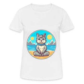 Wolf Cartoon Yoga Beach Summer Illustration - Women's Breathable T-Shirt - white - Front - AI Model Female 172 dark (172cm)
