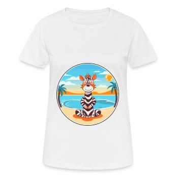 Zebra Cartoon Yoga Beach Summer Illustration - Women's Breathable T-Shirt - white - Front - AI Model Female 172 dark (172cm)