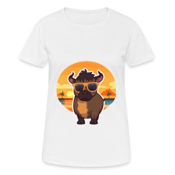 Buffalo Funny Cartoon Kawaii Beach Illustration - Women's Breathable T-Shirt - white - Front - AI Model Female 172 dark (172cm)