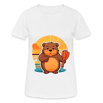 Biber-lustige Cartoon-Kawaii-Strand-Illustration - Frauen T-Shirt atmungsaktiv - Weiß - Vorne - AI Model Female 172 dark (172cm)