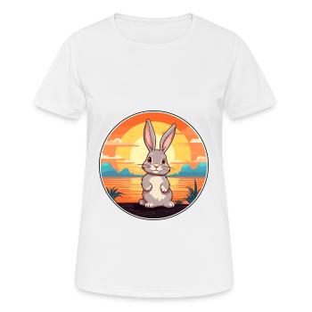 Hase, lustige Cartoon-Kawaii-Strand-Illustration - Frauen T-Shirt atmungsaktiv - Weiß - Vorne - AI Model Female 172 dark (172cm)