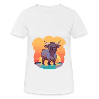 Bull Funny Cartoon Kawaii Beach Illustration - Women's Breathable T-Shirt - white - Front - AI Model Female 172 dark (172cm)