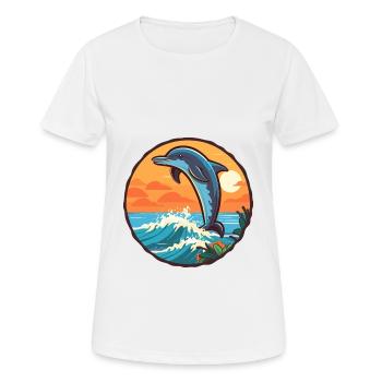 Dolphin Funny Cartoon Kawaii Beach Illustration - Women's Breathable T-Shirt - white - Front - AI Model Female 172 dark (172cm)